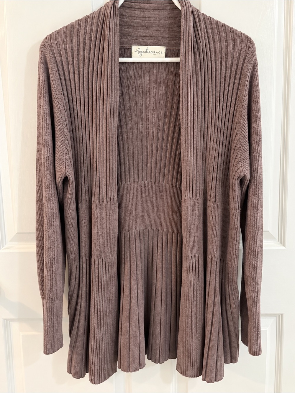 Magnolia Grace Brown Ribbed Open Front Cardigan XL